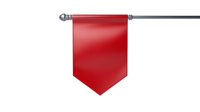 A blank red banner hangs from a pole, transparent png, isolated.