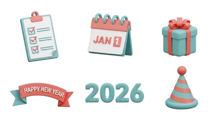 New Year 2026 Celebration Icons and Symbols Collection.