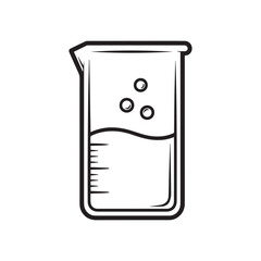 Beaker with liquid and bubbles isolated on white background