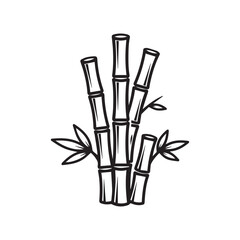 Black and white illustration of bamboo stalks isolated on white background