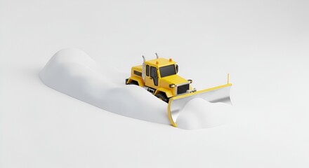 Yellow Snowplow Truck Clearing Snow on White Background.