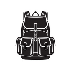 Black backpack with multiple pockets isolated on white background