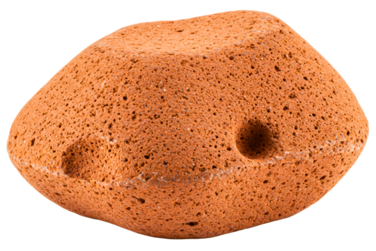 Porous red volcanic lava rock on a transparent background