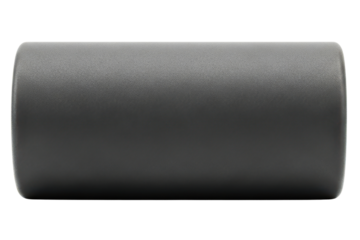 Gray cylindrical high-density foam roller for muscle massage on a transparent background