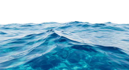 Blue ocean water surface with gentle waves and ripples isolate on white, space for copy text