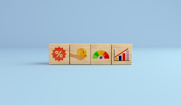 Wood cubes showing business benchmarking performance indicators