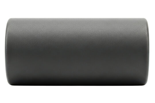 Gray cylindrical high-density foam roller for muscle massage on a transparent background