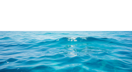 Blue ocean water surface with gentle waves and ripples isolate on white, space for copy text