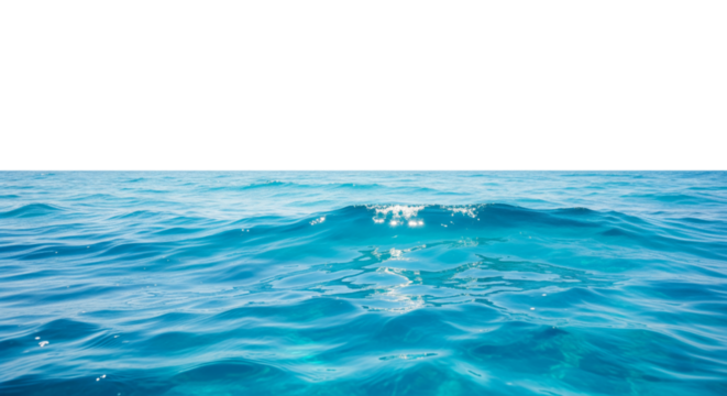 Blue ocean water surface with gentle waves and ripples isolate on white, space for copy text