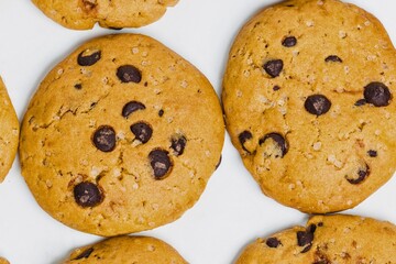 Delicious chocolate chip cookies close up macro shot