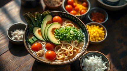 Stir fried vegetables and pasta with herbs in a pan for a healthy dinner.