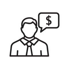 Businessman with dollar sign in speech bubble, isolated on white background