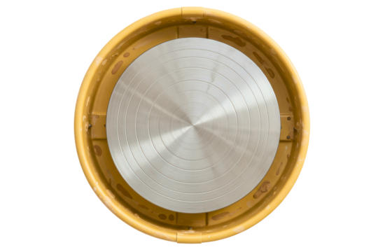 Top-down view of an empty pottery wheel for making ceramics on a transparent background