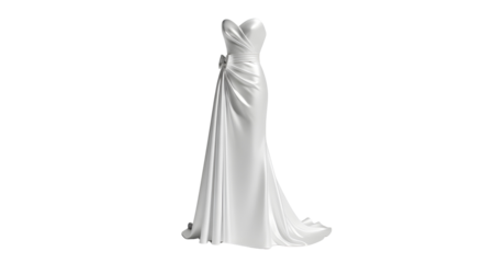 White satin strapless bridal wedding dress gown isolated for fashion catalogs and commerce isolated PNG with Transparent Background