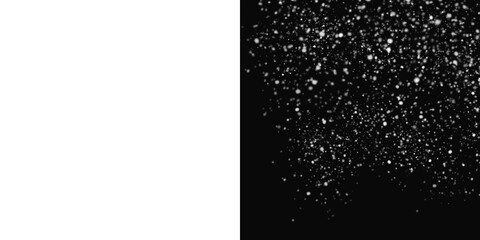 Sparkling glitter dust texture overlay, magic white particles on a black background for festive photo effects and design.

