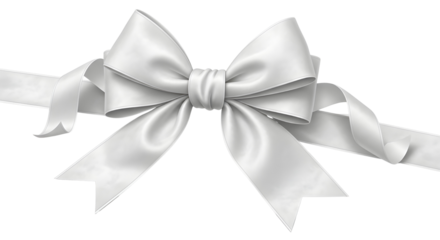 Elegant white satin silk ribbon bow for luxurious gift wrapping and holiday decoration isolated PNG with Transparent Background