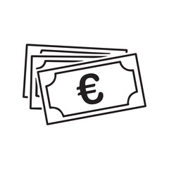 Stack of euro banknotes with euro symbol isolated on white background