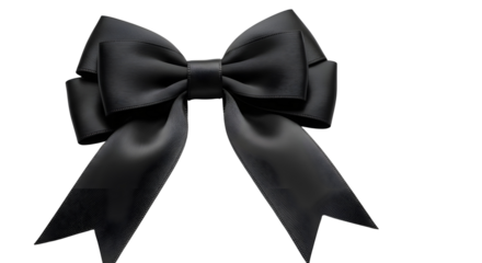 Elegant black silk ribbon bow for gift wrapping, packaging design, and formal decoration isolated PNG with Transparent Background
