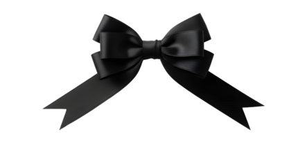 Detailed realistic black satin gift bow decoration for luxury product packaging and wrapping isolated PNG with Transparent Background