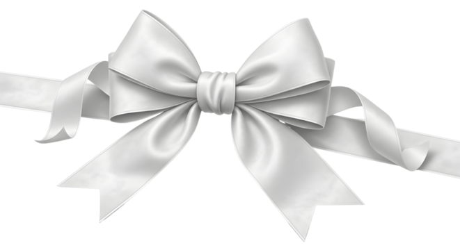 Elegant white satin silk ribbon bow for luxurious gift wrapping and holiday decoration isolated PNG with Transparent Background