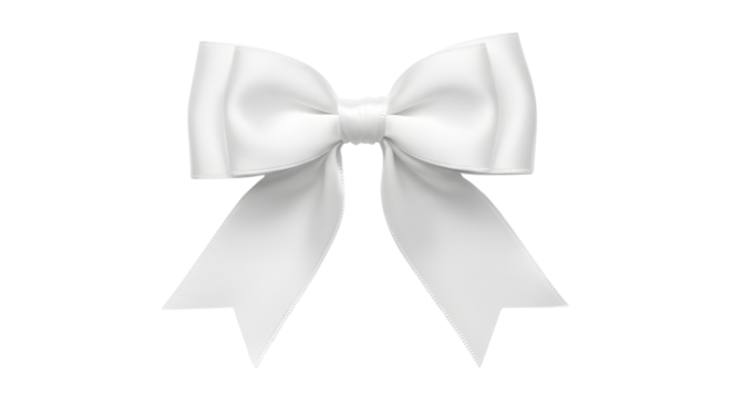 Elegant white satin ribbon bow for gift wrapping, holidays, weddings, and premium design elements isolated PNG with Transparent Background