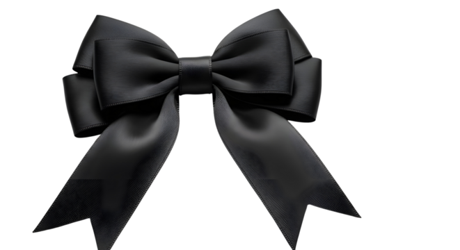 Luxurious black satin bow tie accent for elegant presents and invitations isolated PNG with Transparent Background