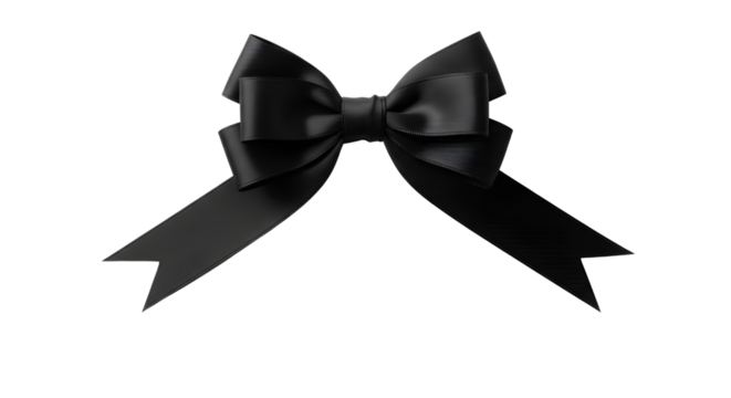 Detailed realistic black satin gift bow decoration for luxury product packaging and wrapping isolated PNG with Transparent Background