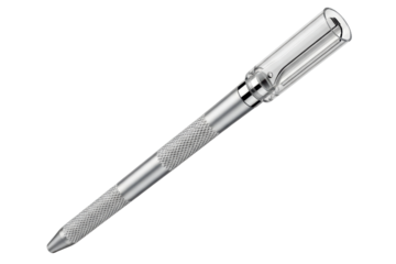 Precision craft knife with a knurled metal handle and cap on a transparent background