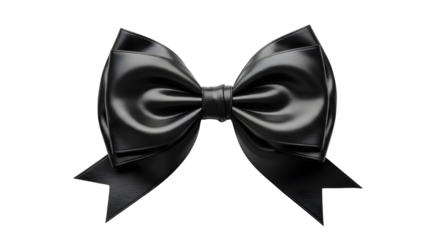 Elegant black satin ribbon bow isolated for luxury gift wrapping and packaging design isolated PNG with Transparent Background