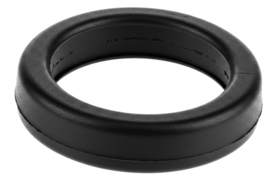 Black rubber coil spring insulator for a car suspension system on a transparent background
