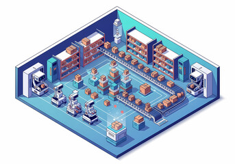 Obraz premium Modern Warehouse Fulfillment Center Isometric Illustration - Tech & Logistics