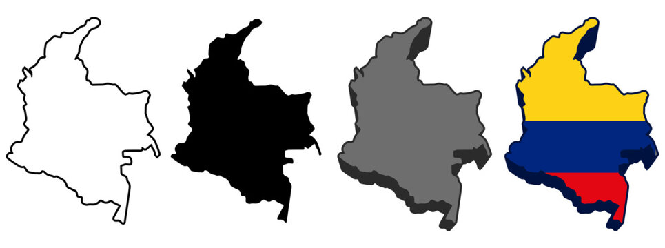 set vector colombia flag in map icon. Detailed colombia  map silhouette. 3D isometric colombia map symbol design template illustration