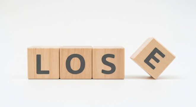 Wooden blocks spelling lose isolated on white background, concept of failure