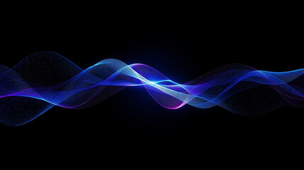 Abstract Blue Waves on Black Background with Glowing Light Effect Technology Design