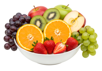 Fruit bowl with oranges and berries on transparent background