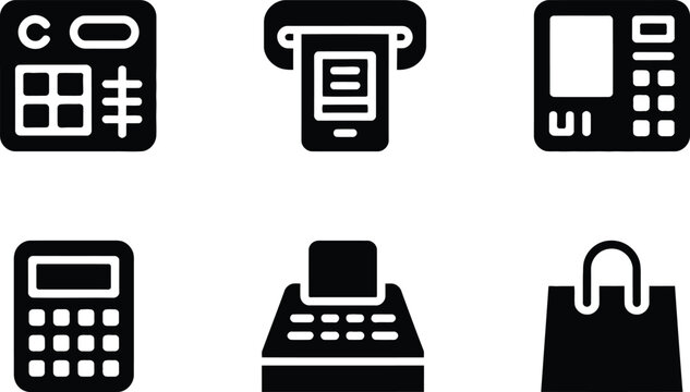 A collection of financial and retail transaction icons representing various methods of payment and s