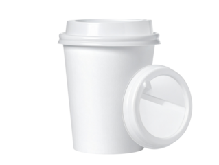  Angled White Coffee Cup with Lid, Slight Perspective View, Isolated on Transparent Background