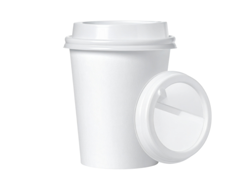  Angled White Coffee Cup with Lid, Slight Perspective View, Isolated on Transparent Background - Powered by Adobe