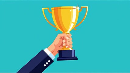 Hand holding golden trophy celebrating achievement success award victory achievement recognition - Powered by Adobe