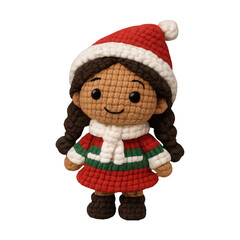 Fototapeta premium PNG Cute crochet doll in festive attire.