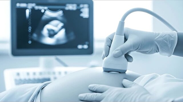 Pregnant belly ultrasound scan medical examination prenatal care baby development sonogram