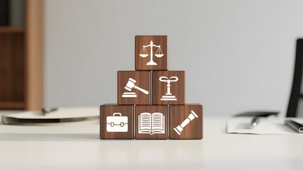 Legal advice business concept. Stacked wooden block with law icon for business legal advice, Labor law, Lawyer, Attorney at law.
