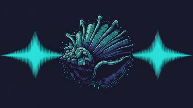 Vibrant shell illustration with sound wave background