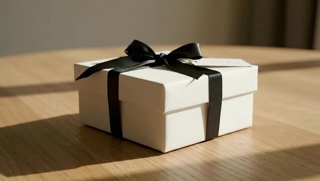boxing day elegant white gift box with black ribbon