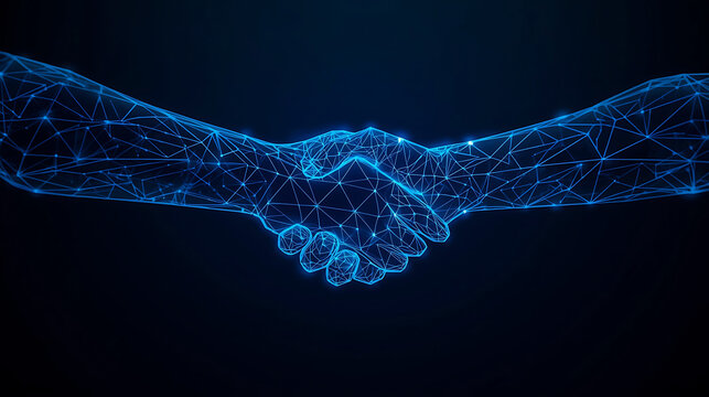 Digital Handshake with Connection Lines and Dots for Global Partnership and Collaboration Technology