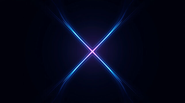 Futuristic Glowing X Shape with Neon Blue and Purple Light Trails on Black Background