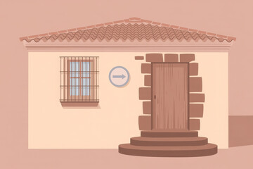 3d rendered traditional building facade with arrow sign 