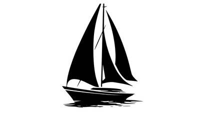 a black and white silhouette of a sailboat with sailsblack, boat, calm, float, illustration, profile, sail, sailboat, sea, vessel, water 