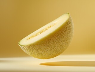 Close up slice of ripe cantaloupe melon showing seeds and texture fruit