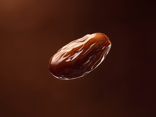 A single ripe Medjool date with a rich brown hue and reflective surface